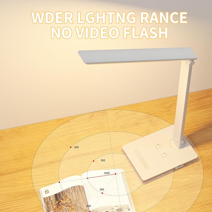 LED Desk Lamp with USB Charging Port, 14W 900LM Dimmable Eye-Caring Reading Desk Light for Stepless Dimming & 5 Lighting Modes, 9 Brightness Touch Control Desk Light for Reading, Office, Crafting