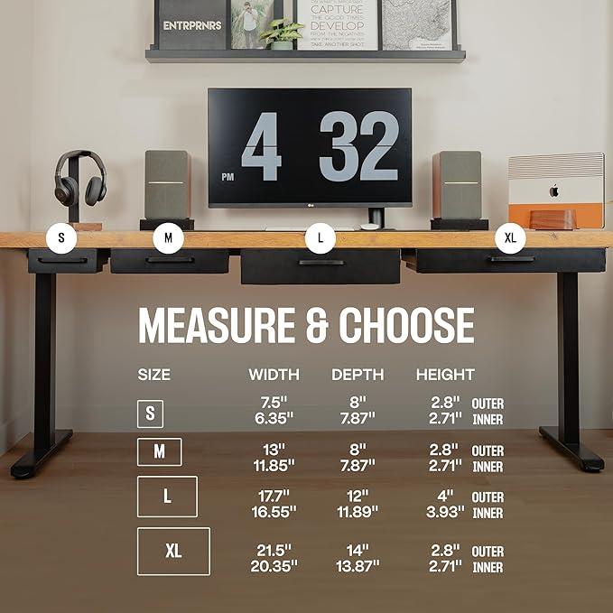 Under Desk Drawer Slide Out Attachment - Carbon Steel Undermount Table Drawer with Cable Management, Pull Out Add-On Storage for Office & Standing Desks (7.5" x 8" x 2.8")