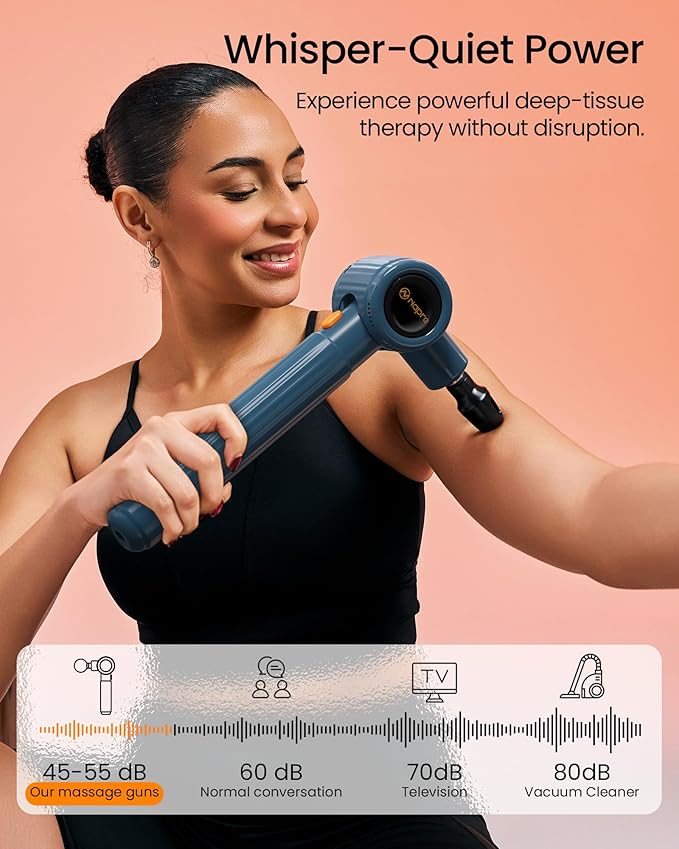 Massage Gun with Heat,Massage Gun Deep Tissue with Extension Handle & 3 Adjustable Angles,Handheld Percussion Back Massager for Muscle/Neck/Body Pain Relief with Portable Case,Blue