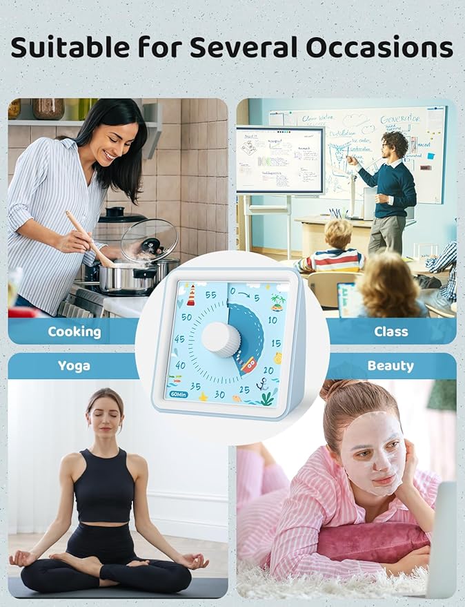 LIORQUE 60 Minute Visual Timer for Kids, Visual Countdown Timer for Classroom Office Kitchen with 'Boat' Pattern Design, Pomodoro Timer with Silent Operation (Batteries Included)