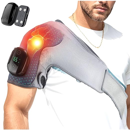 Upgrade Electric Shoulder Wrap for Men Women, Shoulder Heating Pad with Heat Settings/Massager/Timer Modes, Heated Shoulder Braces for Shoulder Deep Issues, Cordless Heating Pad