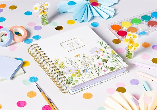 2025-2026 Eccolo Spiral Agenda Planner, Ivory Wild Flowers, Weekly & Monthly Pages, 18 Months, Sticker Sheets, Inspirational Quotes (7.75 x 8.75, July 2025 - Dec 2026)