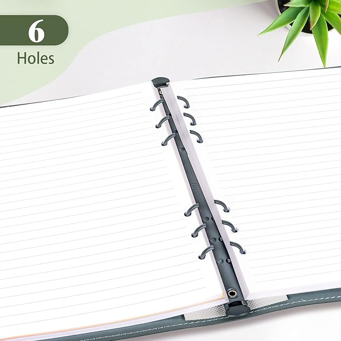 A6 Refill Paper, Planner Inserts for A6 Binder Budget Planner Journals Notebook, 6 Ring Loose Leaf Lined Paper with Binder Dividers, 240 Pages (White Paper)