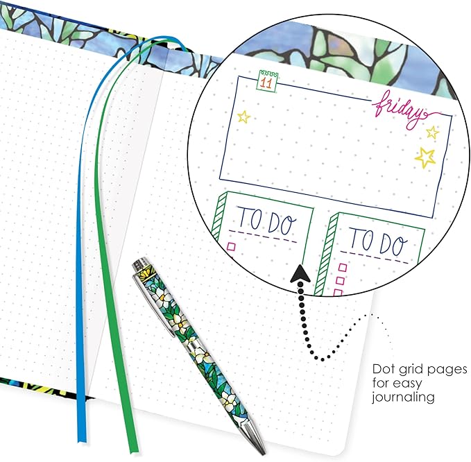 RainCaper Vegan Leather Journal Notebook, 160 Dot-Grid Pages, 5.7 inches x 8 inches, Journal - Tiffany Field of Lilies