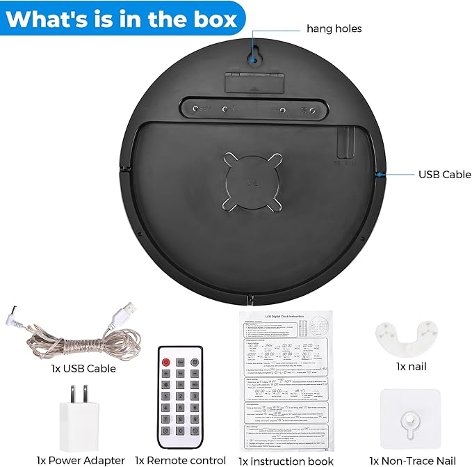 SZELAM Digital Wall Clock,10" Digital Clock Large Display with Remote Control,Adjustable Brightness, Calendar, Temperature, 12/24 H, for Living Room Office Bedroom Elderly Adults