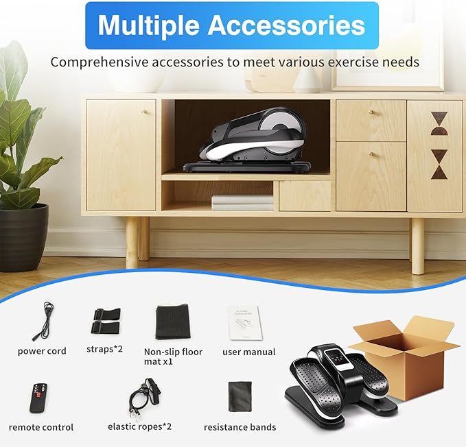 Under Desk Elliptical Machine with App – Quiet & Portable Electric Pedal Exerciser with Adjustable Speed and LED Display for Home and Office, Seated Ellipse Leg Exerciser Fully Assembled