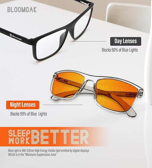 Bloomoak-99% Blue Green Light Blocking Glasses - Gaming Glasses - Anti Glare - Anti Fatigue -Suitable for Screens, Games, TVs