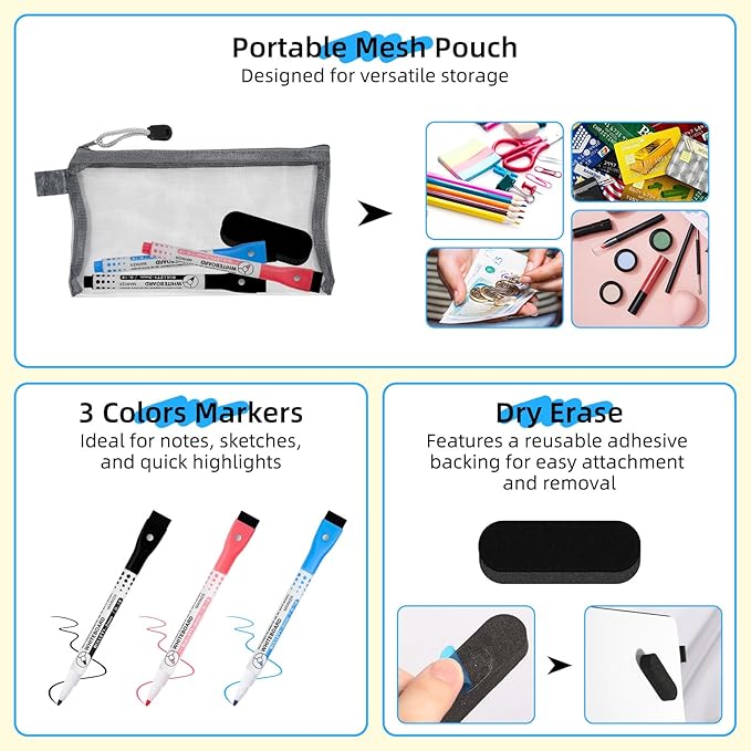 AGM Portable White Board Dry Erase Notebook, 8.4" x 6" Double Sided Folding Whiteboards with 3 Pens, Small Travel Dry Erase Board Skin-Friendly Material for Study, Meeting, Planning, Rose Pink