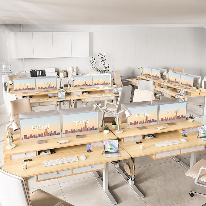 Adjustable Height Standing Desk with 4 Drawers,63 x 30 inches Electric Sit Stand Home Office Desk with Two Tiers, 3 Memory Presets, Monitor Stand Riser, USB A/C Charging Port