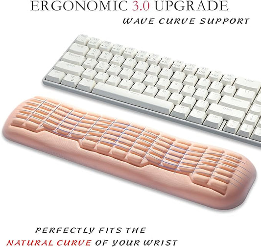 UnivoColors Memory Foam Keyboard Wrist Rest,Latest 3.0 Wave Curve Design,High-Resilience Memory Foam Non-Slip Base,Fits Compact Keyboards,Ideal for Work and Gaming(Flesh Pink)