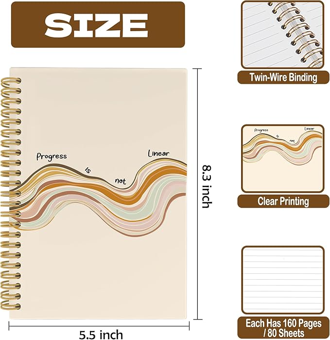 Positive Affirmation Notebook,Therapy Office Gifts, Mental Health School Psychology Counselor Gifts Notebooks, Anxiety Relief Progress Is Not Linear Hardcover Spiral Notebook 5.5x8.7 Inch