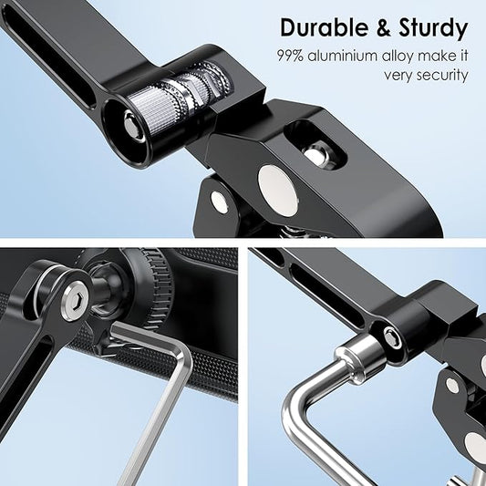 Aluminium Tablet Mount Clamp for Spin Bike, Stationary Bicycle, Treadmill, Stroller Indoor Bike, Peloton, Elliptical - Compatible with 4.7-13" Tablet, iPad Pro, Air, Mini, Galaxy Tab