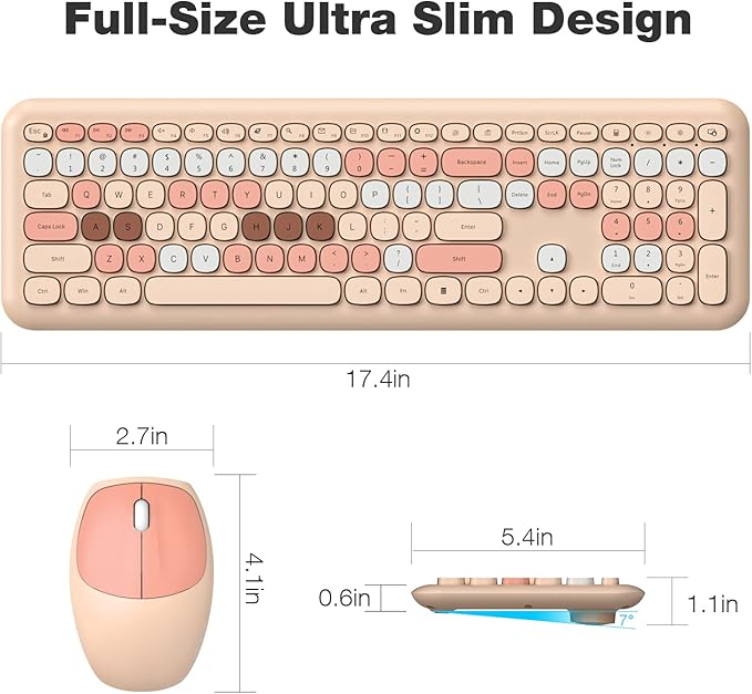 MOFii Wireless Computer Keyboard and Mouse Set, Colorful Full Size Keyboard with Number Pad and Silent Mouse for PC Desktop Windows (Milk Tea)