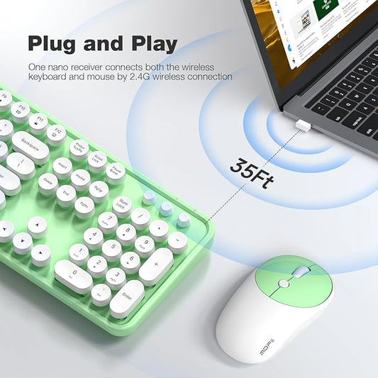 MOFII Wireless Computer Keyboard and Mouse Combo, Colorful Full Size Typewriter Keyboard with Number Pad and Wireless Mouse for PC Desktop Windows (Green White)