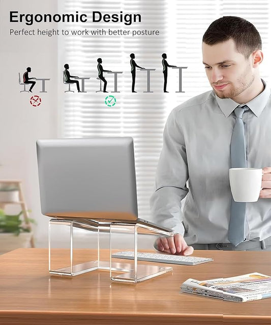 2 Pack Acrylic Laptop Stand for Desk, Computer Riser for 10-15.6 Inch Laptops, Ergonomic Laptop Holder, Computer Stand Compatible with Macbooks and Notebooks- Clear