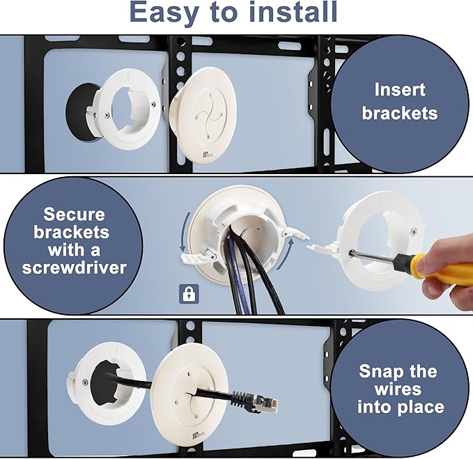 Wire Hiders for TV on Wall, 3in Off White in Wall Cable Management Kit, YCLYC Cable Hider Wall Grommets for Cables, Wire Hider Wall to Install Includes 4 Pass Brackets and 1 Hole Saw Drill
