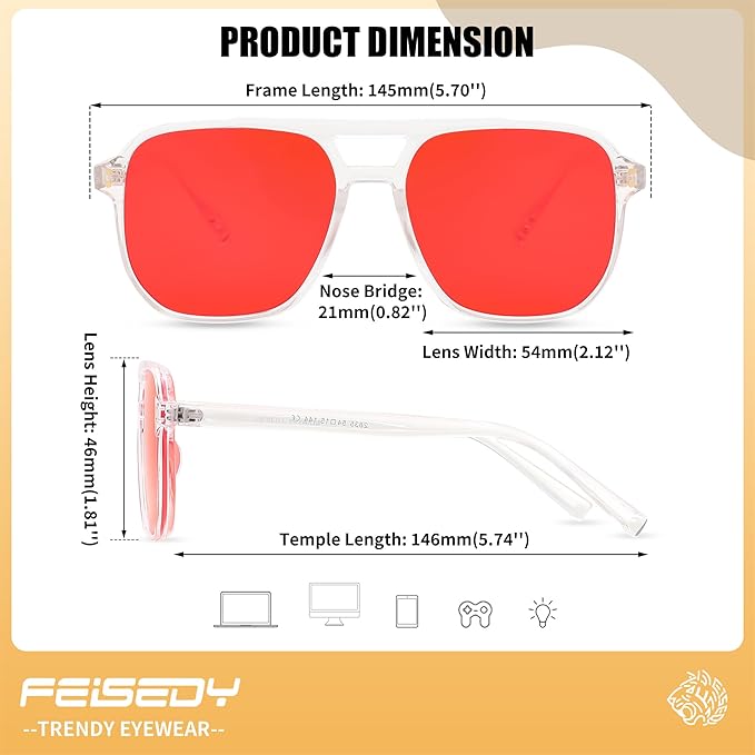 FEISEDY Sleep Blue Light Glasses for Woman Men 99.9% Computer Gaming Red Lens Eyeglasses Reduce Eyestrain G2835