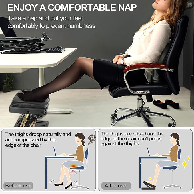 Adjustable Footrest with Removable Soft Foot Rest Pad Max-Load 140Lbs with 4-Level Height and Angle Adjustment Massage Footrest Under Desk for Car Travel, Kid's Writing, Office