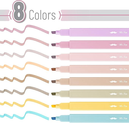 Mr. Pen- Aesthetic Highlighters, 8 pcs, Chisel Tip, Neutral Colors, Cute Highlighters Assorted Colors