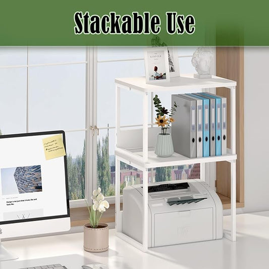 MARTY Desktop Printer Stand 2 Pack Printer Stand with Storage for Desk, Shelf Organzier for Home/Office Printer Riser Under Desk Small Table for Printer Fax Machine Scanner(White)