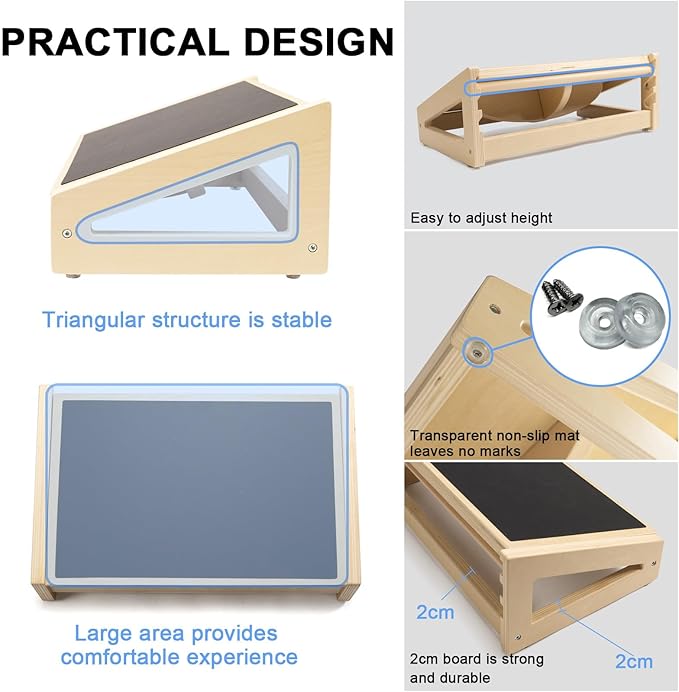 WOOD CITY Under Desk Footrest, 3 Heights Adjustable Foot Rest with Silicone Surface, 3 in 1 Non-Slip Foot Stool Improve Posture, Reduce Fatigue & Pain, Ideal for Home/Office/Gaming (Natural)