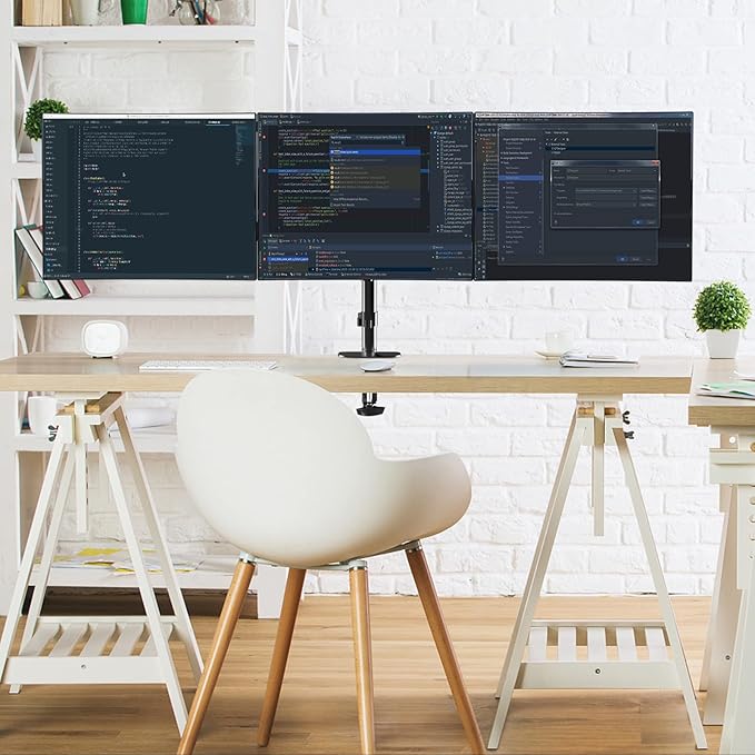 suptek Triple Monitor Mount for Most 17 to 32 inch Screens,Gas Springs Adjustment Triple Monitor Desk Mount Stand with Clamp & Grommet Kit,Black(MD8003)