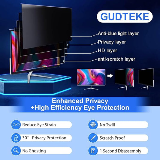 Computer Privacy Screen Filter 21.5 Hanging Monitor Privacy Screen Protector for 16:9 Aspect Ratio Widescreen Computer Monitor, Eye Protection Anti Glare Blue Light Screen Protector