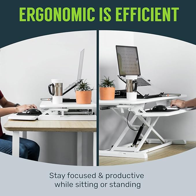 TechOrbits Standing Desk Converter - 42 Inch Adjustable Sit to Stand Up Desk Workstation, MDF Wood, Ergonomic Desk Riser with Keyboard Tray, Desktop Riser for Home Office Computer Laptop, Black 42"