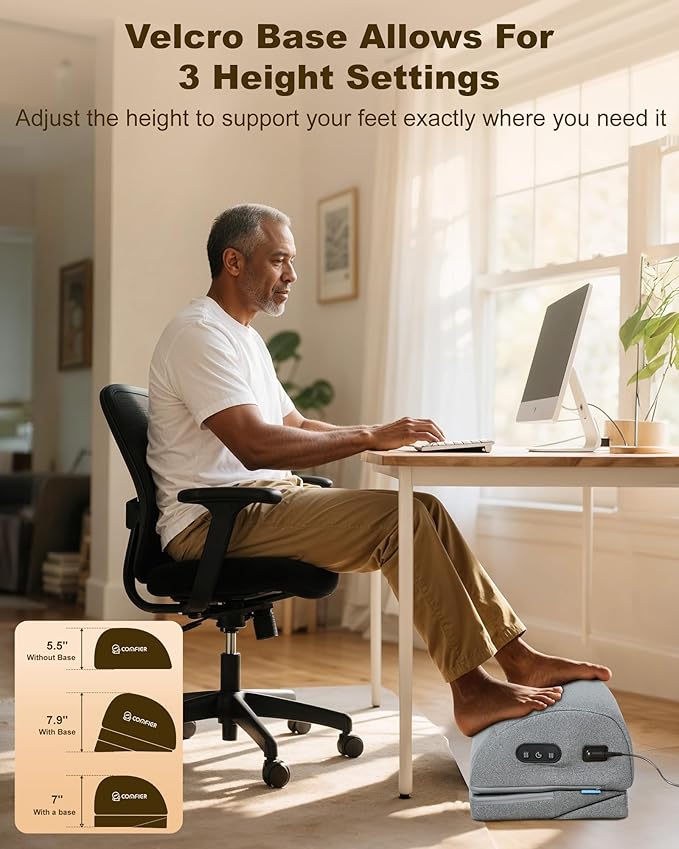 Comfier Under Desk Foot Rest at Work with Heat,Vibration,3 Height Under Desk Foot Rest for Office Chair,Foot Heater Foot Warmer, Ergonomic Heated Footrest,Gaming Chair Footstool,Computer Desk Use