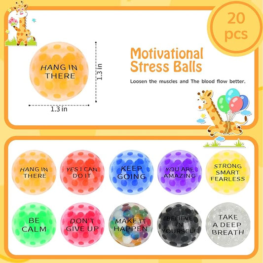 20 Pack Colorful Motivational Mini Stress Balls Set, Squishy Balls Fidget Toys for Adult, Squeeze Balls Bulk, Birthday Gifts Party Favors Goodie Bags Stuffer Anxiety Stress Relief