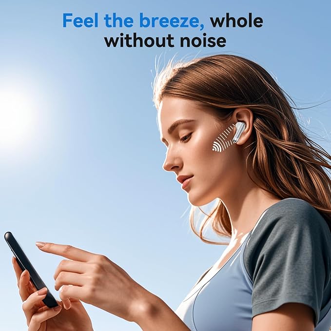 Wireless Earbuds, 2025 Bluetooth 5.4 Bass Stereo Headphones with 4 ENC Mic, 50H Playback Ear Buds with Charging Case LED Display,Sport Earphones IPX7 Waterproof for Phone, Android, Pad, White