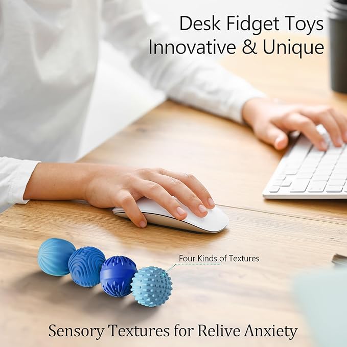 Silicone Magnetic Balls Fidget Toys for Adults & Teens,4PCS Stress Relief Sensory Toys for Autism ADHD Anxiety,Fun Textures Gadgets,Office Desk Toy,Stocking Stuffers for Men Women Teen Gifts