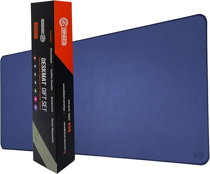 PU Leather Desk Mat| Premium Mouse Pad with Bonus Coaster | Stylish, Durable, Waterproof Mouse Pad for Office & Home (Navy Blue, XXL - PU Gift Set)