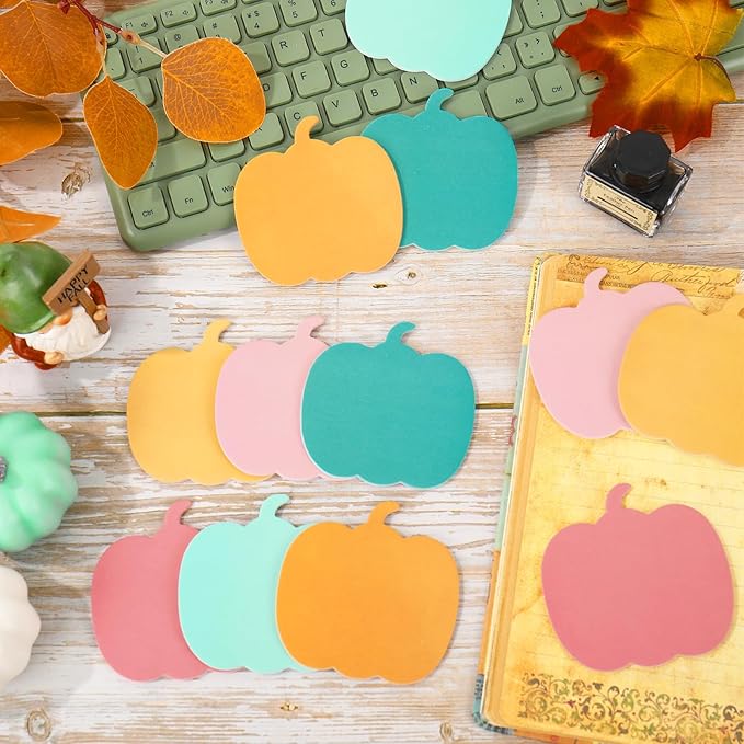 24 Pack Fall Pumpkin Sticky Notes 6 Colors Colorful Boho Autumn Sticky Memo Pads for School Classroom Thanksgiving Party Decor Supplies, 480 Sheets