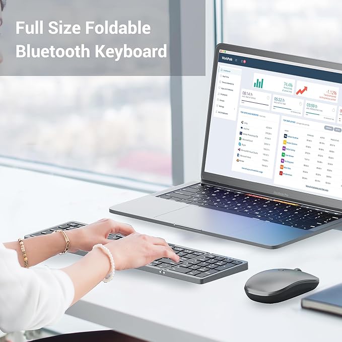Foldable Keyboard and Mouse for Laptop, Travel Bluetooth Folding Keyboard Mouse with Portable Case, Rechargeable Keyboard for Business, 2.4G Wireless & Bluetooth, for iPad Tablets Laptop iOS Android