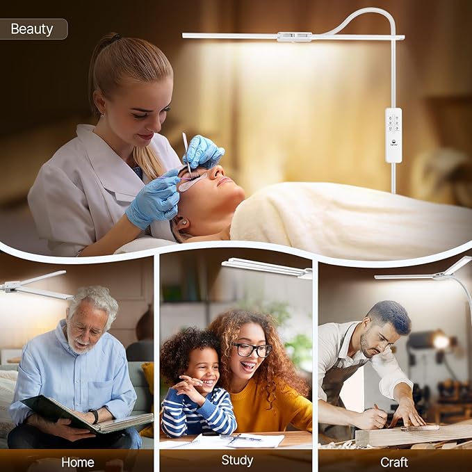 Syrinx LED Floor Lamp, Double Head Gooseneck Floor Lamps for Living Room with Gesture Switch & Remote Control, 14W Bright Tall Standing Lamp Modern Eye-Caring Reading Floor Lamp for Bedroom Office