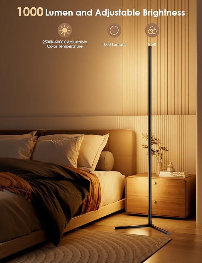 2PCS RGB Corner Floor Lamp, 64.5" RGB Color Changing Led Floor Lamp for Living Room APP and Remote Modern Light Bar with Music Sync and 16 Million Colors Dimmable Ambient Lighting for Bedroom