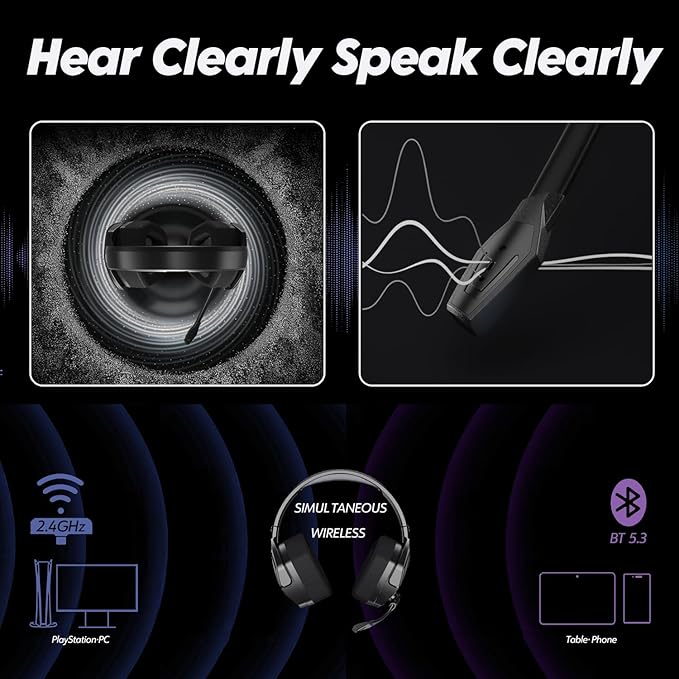 NUBWO Wireless Gaming Headset with Mic for Ps5 Ps4 PC, Zero Interference, 100-Hour Battery All-Day Play, 23ms Sync for Fortnite & Call of Duty/FPS Gamers, Triple Mode All Devices Compatible - Gray