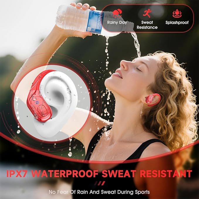 Wireless Earbuds Bluetooth 5.4 Headphones, Noise Canceling Ear Buds with 75hr Playtime, LED Power Display, IPX7 Waterproof Earphones Over-Ear Earphones for Sports/Workouts - Red