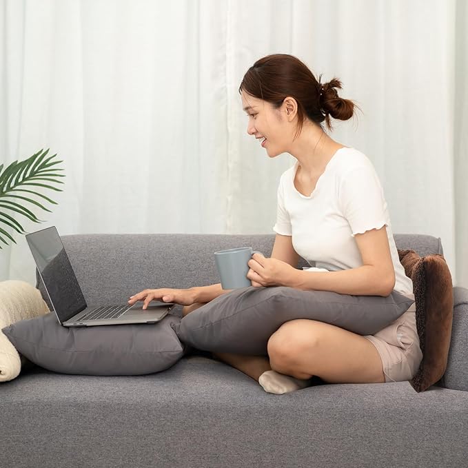 Queekay Fleece Lumbar Support Pillow 3 Section Back Pillow Office Chair for Back Support Comfortable Lumbar Cushion for Car Seat Pain Relief Sofa Rest(Brown)