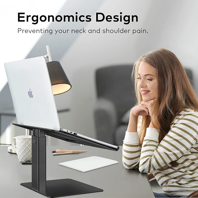 Laptop Stand for Desk, Ergonomic Aluminum Laptop Stand Adjustable Height from 7-15", Sitting and Standing Laptop Riser for 10-17" Notebook (Black)