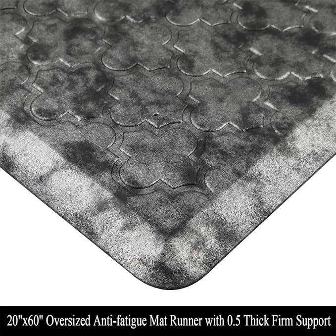 HEBE Kitchen Mat Cushioned Anti Fatigue Comfort Floor Mat 20"x60" Waterproof Non Slip Kitchen Rug Runner Laundry Room Rug Floor Carpet Heavy Duty Comfort Standing Mat Pads,Silver Grey