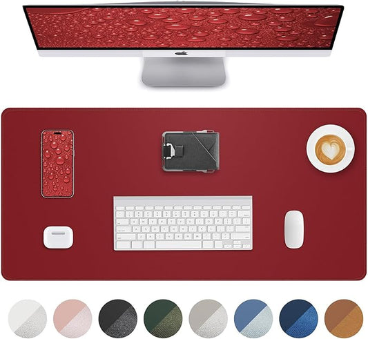 PU Leather Desk Pad Protector - 36"x17" Large Non-Slip Desk Mat, Waterproof Office Desk Blotter for Keyboard & Mouse, Premium Workstation Cover for Home & Office (Red)