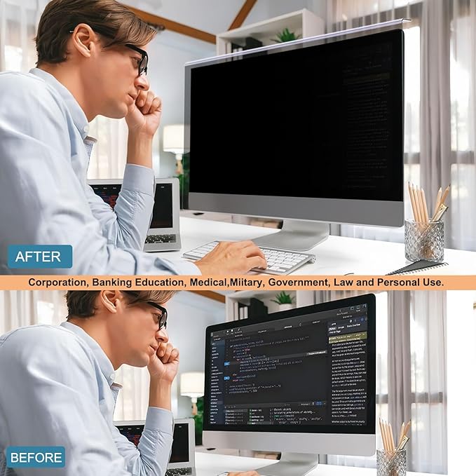 32 Inch Hanging Computer Privacy Screen Protector Shield Compatible for 16:9 Widescreen Desktop Monitor - Anti-UV & Blue Light Filter - Hanging Design for Easy On/Off