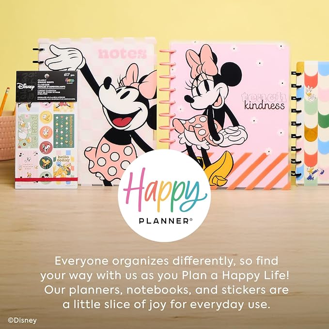 Happy Planner Disney Disc-Bound 12-Month Academic Planner, July 2025–June 2026, 3 Extra Months, 2 Sticker Sheets, Big Size, Teacher Layout, Mickey Mouse & Friends Theme, Current Classroom