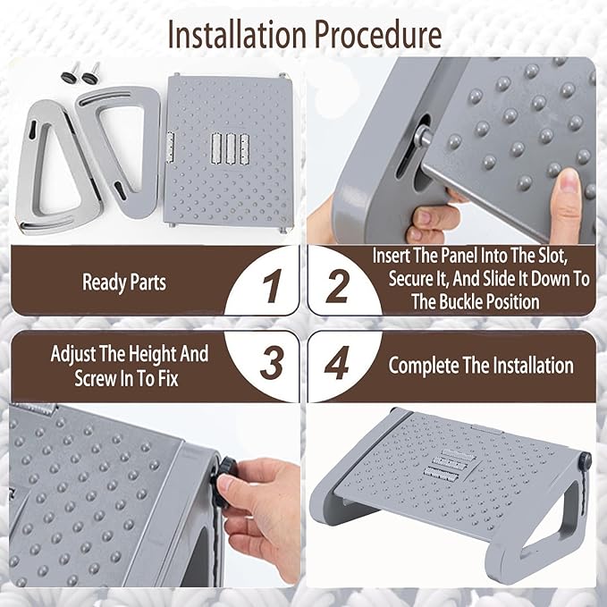 Under Desk Foot Rest for Office, Adjustable Ergonomic Accessories Portable Small Foot Stool Massager, Computer Foot Hammock Rest for High Gaming Chair Tall Footrest for Couch(Grey)