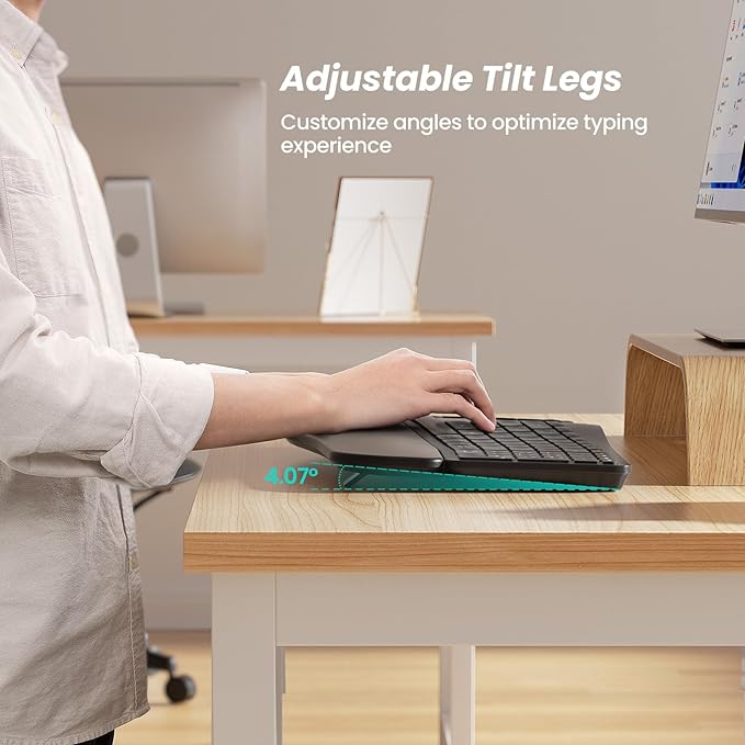 Nulea KM75 Advanced Ergonomic Wireless Keyboard and Mouse Combo, Comfortable Natural Typing, Palm Rest, Multi-Device (Bluetooth, 2.4G, Wired), Rechargeable, for Multi-OS, Windows, Mac, Android(Black)