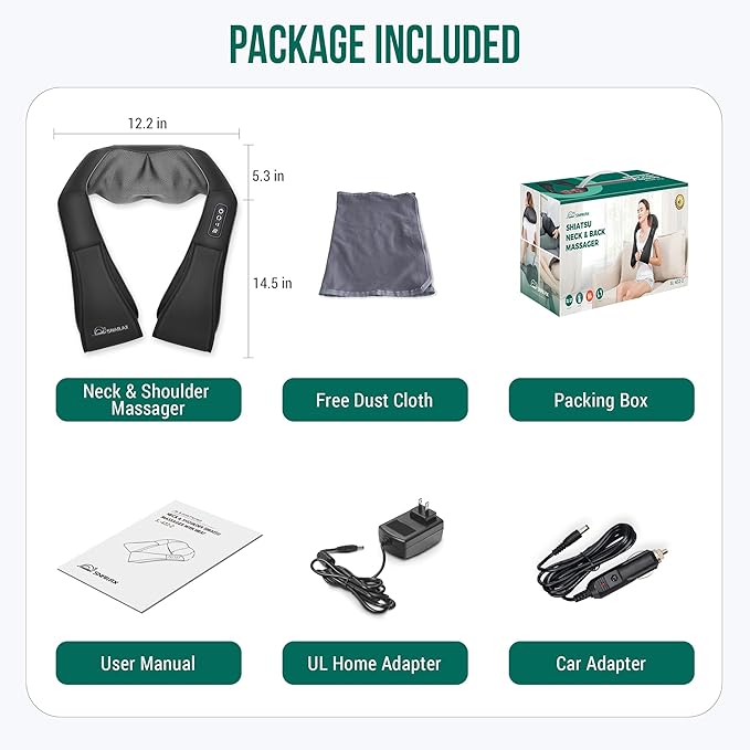 Snailax Shiatsu Neck and Back Massager with Heat, Neck and Shoulder Massager, Deep Kneading Electric Massage Pillow for Shoulder, Back, Leg Muscle for Home & Office, Gifts for Dad