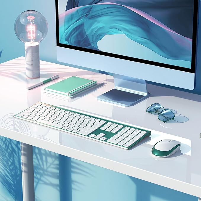 Wireless Keyboard and Mouse, Vssoplor 2.4GHz Rechargeable Compact Quiet Full-Size Keyboard and Mouse Combo with Nano USB Receiver for Windows, Laptop, PC, Notebook-Blackish Green