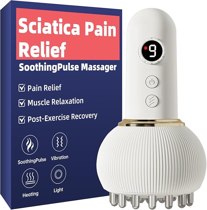 Sciatica Pain Relief Devices – Deep Tissue Massager with Multi-Mode Technology, Heat & Light Therapy, Targeted Relief for Sciatic Nerve & Lower Back Pain (White)